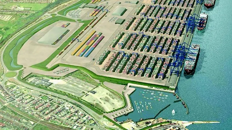 A computer generated image of the proposed container terminal development at Bathside Bay.