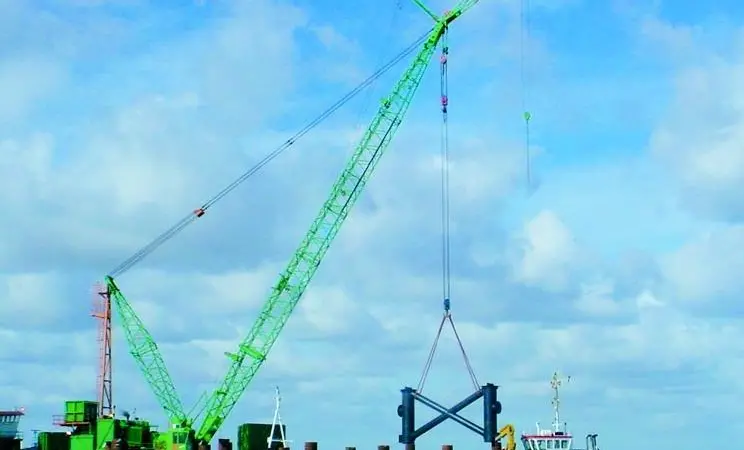 Piling works underway for the Berth 4 turning dolphin. Note the tidal race.