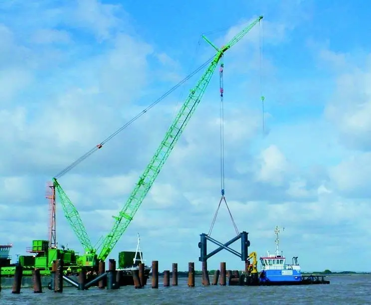 Piling works underway for the Berth 4 turning dolphin. Note the tidal race.