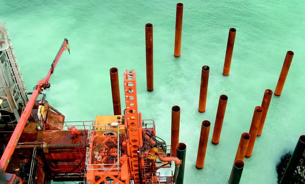 The concentration of tubular piles will support the new Tenby RNLI boathouse.