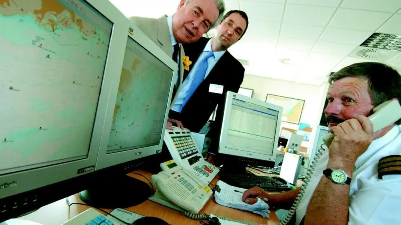 (L-R) Captain Norman Lloyd- Edwards, HM Lord-Lieutenant of South Glamorgan, Captain Robert Holliday, Marine Manager, ABP South Wales Ports and Captain Ian Roberts, Vessel Traffic Services Officer at Severn VTS.