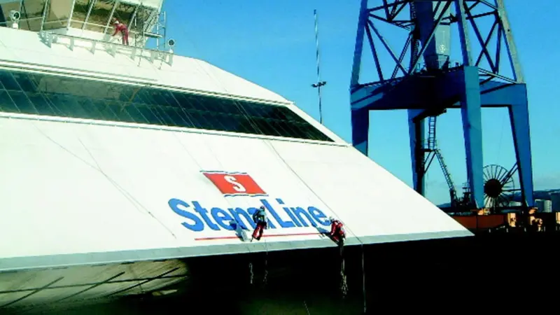 Stena Voyager receives a comprehensive refurbishment at the Harland and Wollf Yard in Belfast.