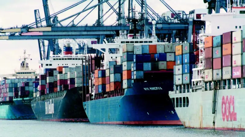 Four ships alongside at the ABP Port of Southampton.