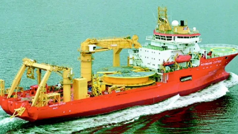 Normand Cutter leaving Ulstein after conversion.