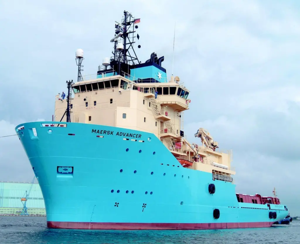 Maersks latest Anchor Handling Tug Supply vessel flies a British flag.