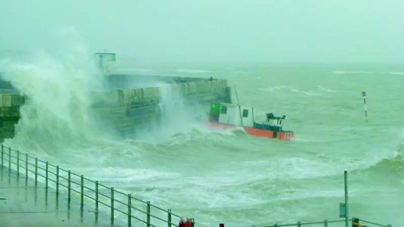 The run away jack-up is battered against the Margate sea wall earlier this month.