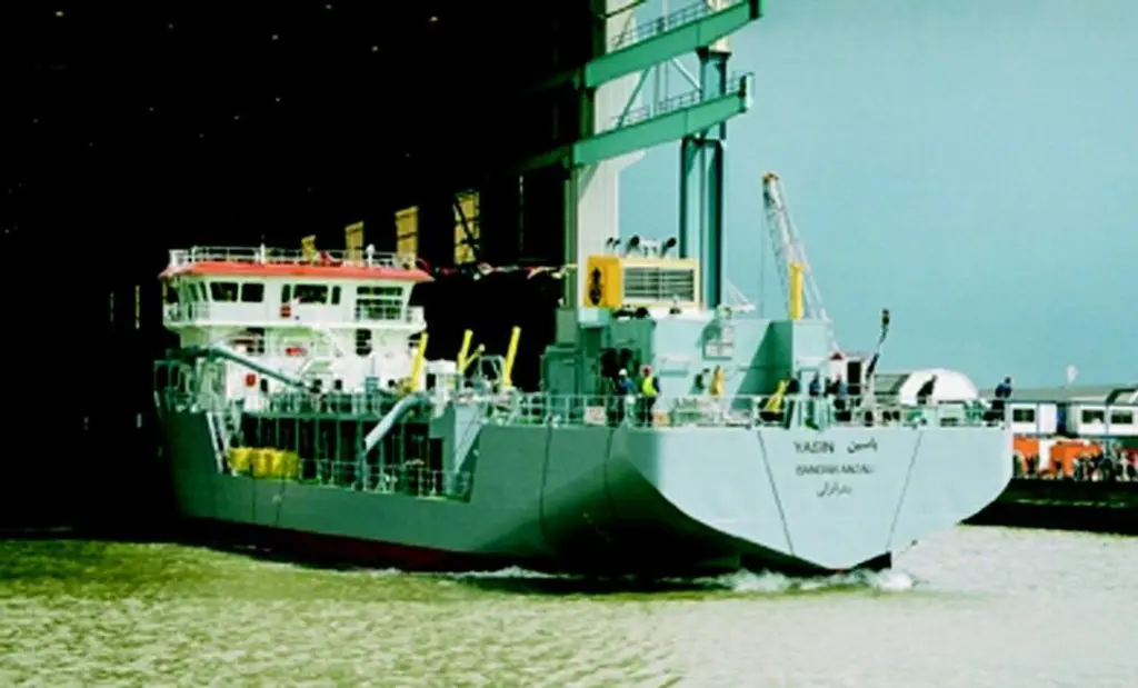 The small trailing suction hopper dredger Yasin is launched at IHC Hollands Kinderdijk yard last month.