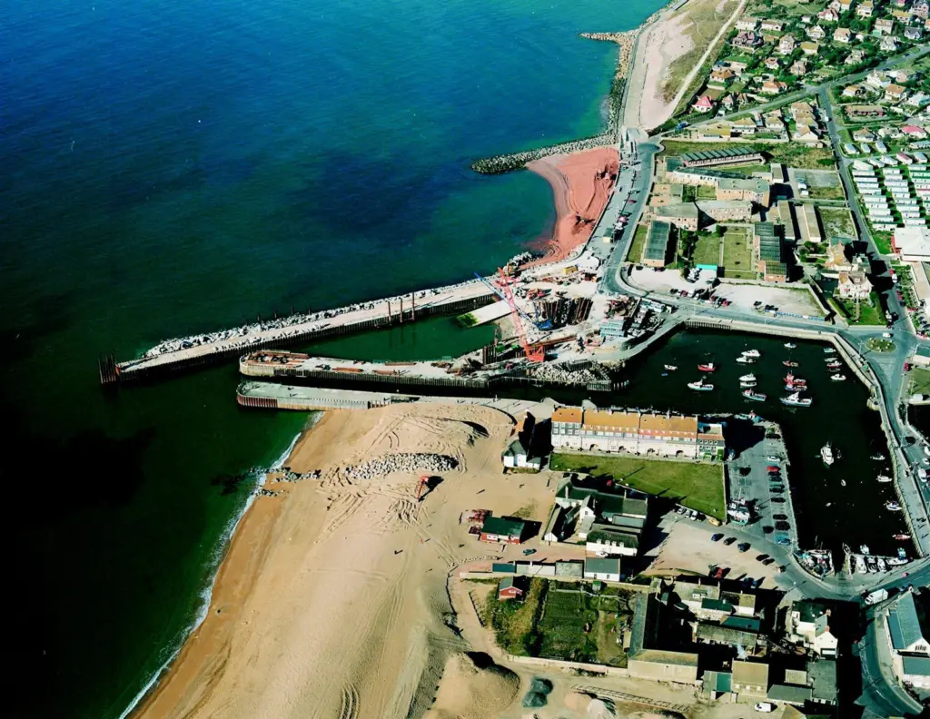 Aerial view of the West Bay harbour site.