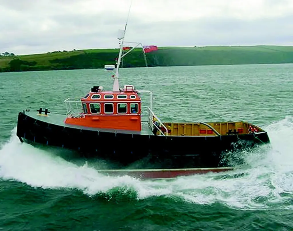 Fowey Harbour Commissioners new multi-purpose launch Polmear at sea.