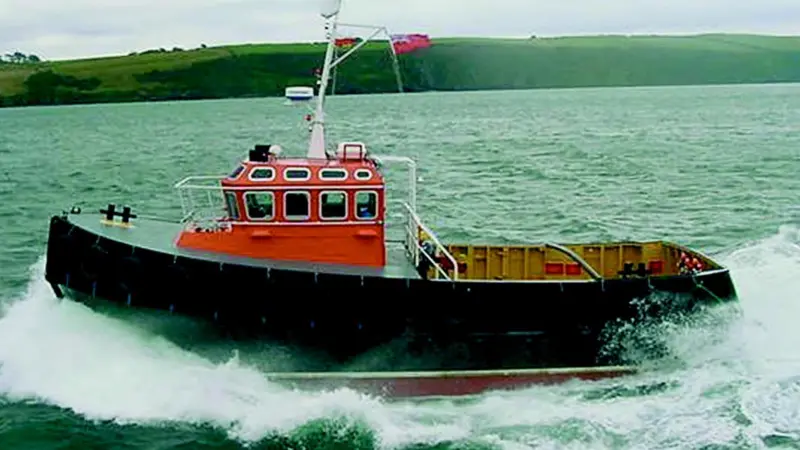 Fowey Harbour Commissioners new multi-purpose launch Polmear at sea.