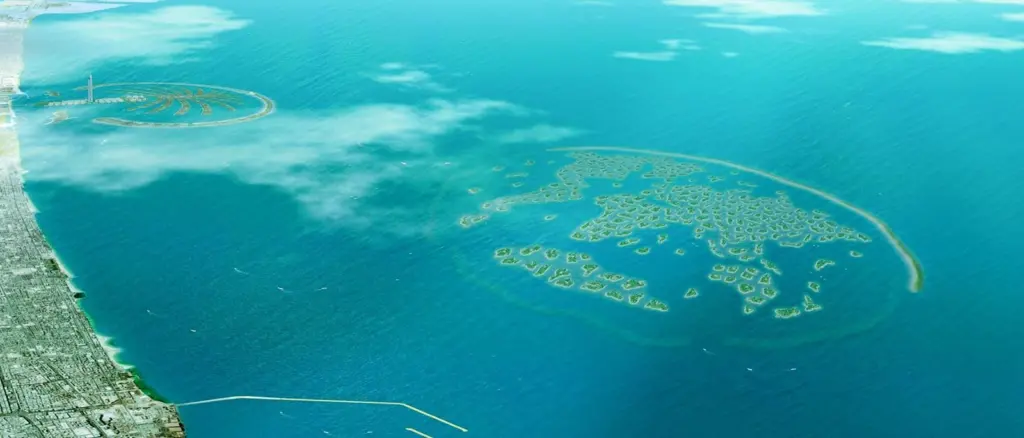 Artists impression of The World, and nearby Palm Island projects.