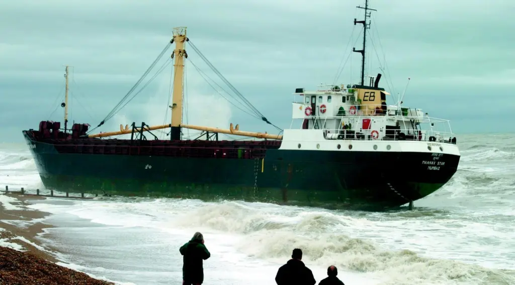 Maanav Star was blown ashore very close to the Camber Promenade.