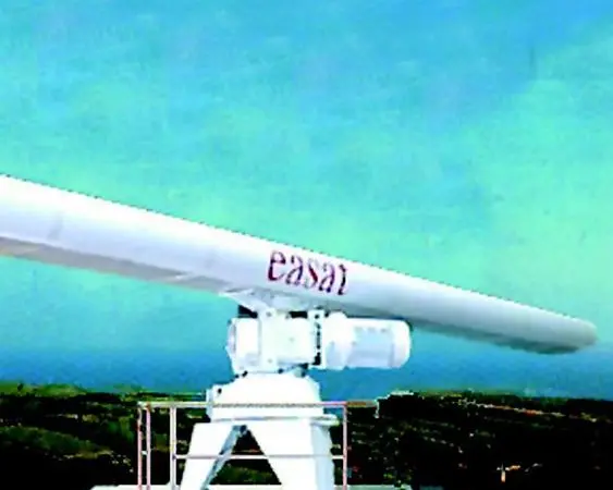 An Easat printed linear array antenna EA7401M mounted at a remote coastal site.