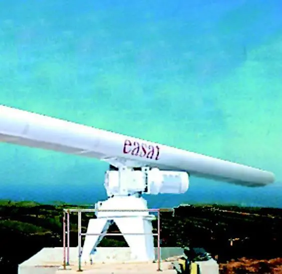 An Easat printed linear array antenna EA7401M mounted at a remote coastal site.