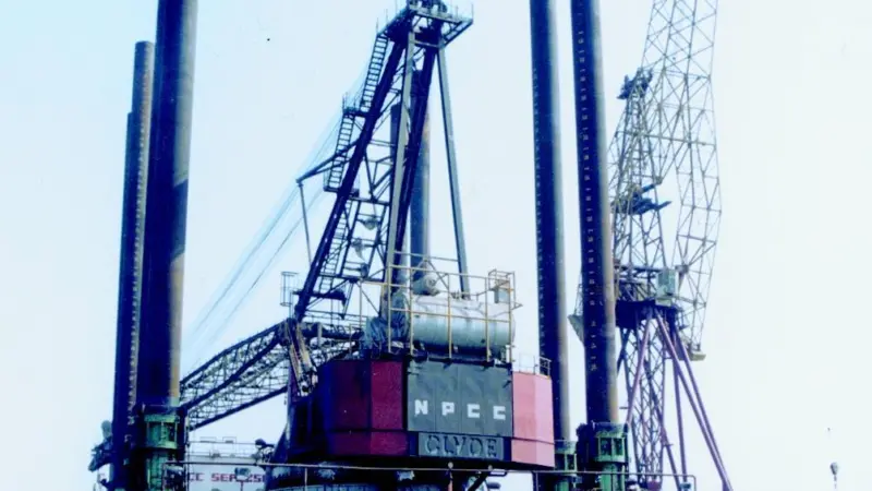 ASRY engineers are seen working below the hull of a 3,500 dwt jack-up platform.