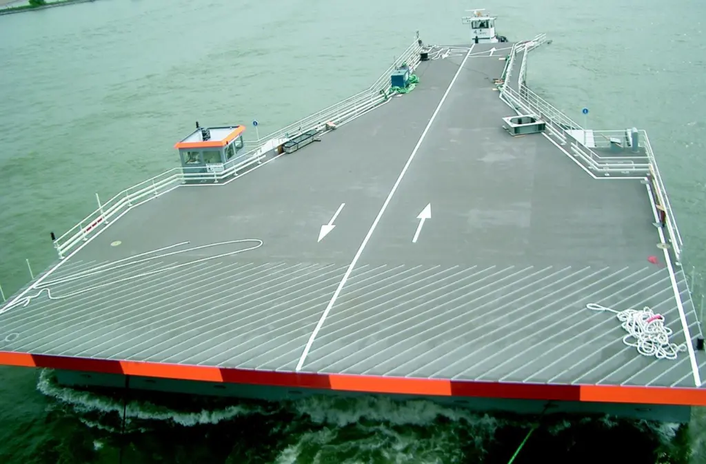 Ravesteins linkspan for the Port of Dunkirk is seen under tow.