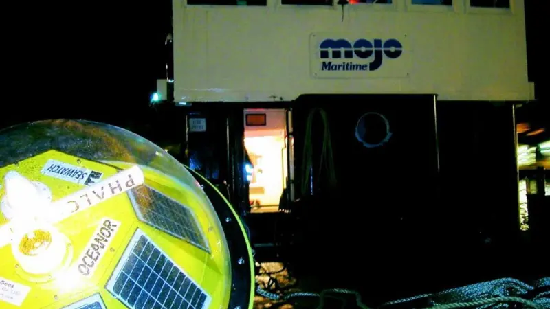 The Wave Hub is seen onboard Mojo Maritimes support vessel Portree II.