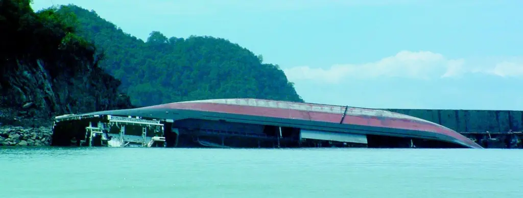 One of the many ships destroyed by the tsunami.