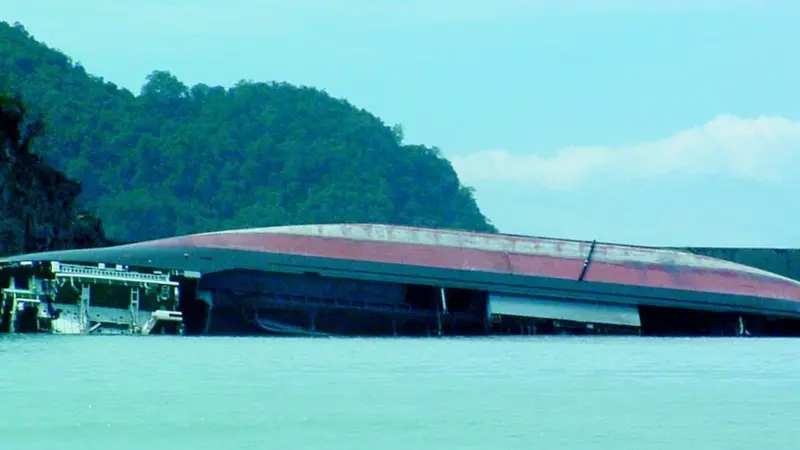 One of the many ships destroyed by the tsunami.