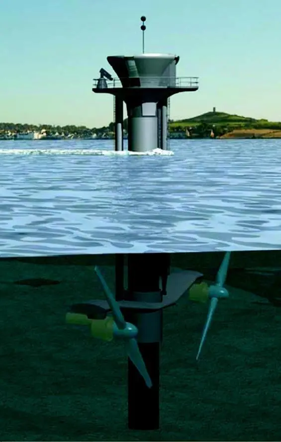 An artists impression of the SeaGen twin rotor 1MW prototype system due for installation next year.