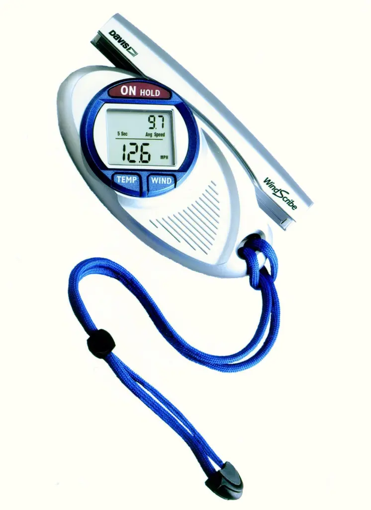 The handheld WindScribe also records temperature and wind chill.