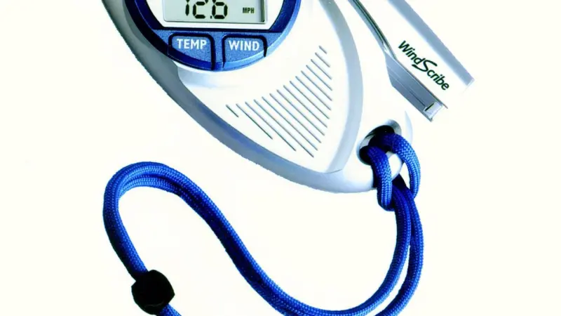 The handheld WindScribe also records temperature and wind chill.