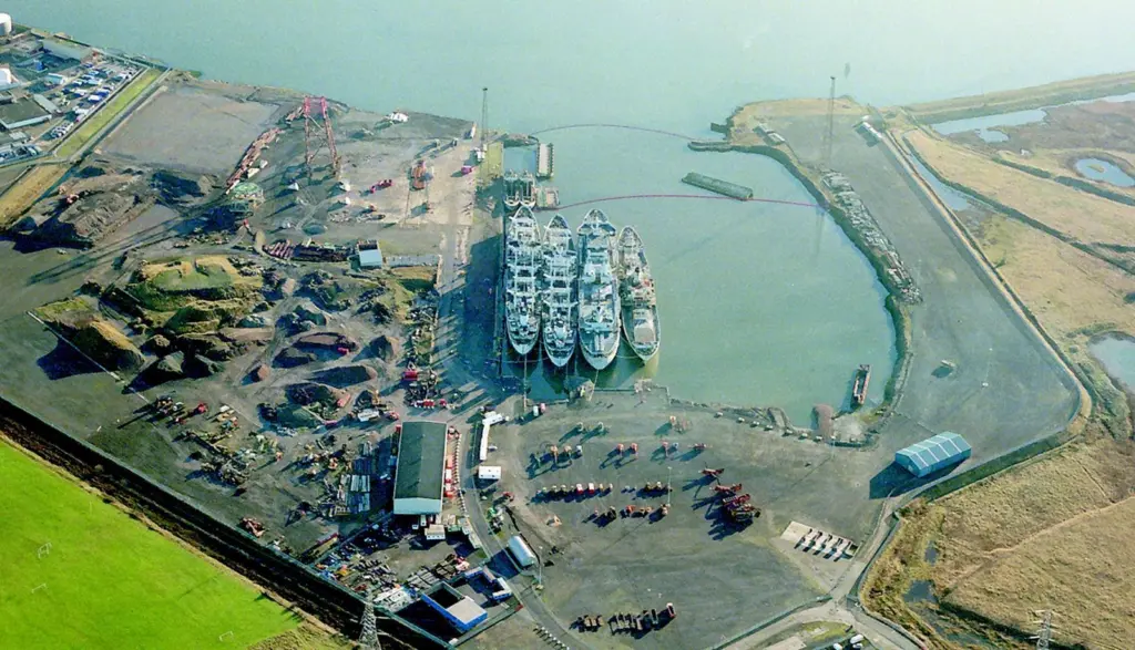 An aerial view of the proposed TERRC site, with four Ghost Ships currently in situ.