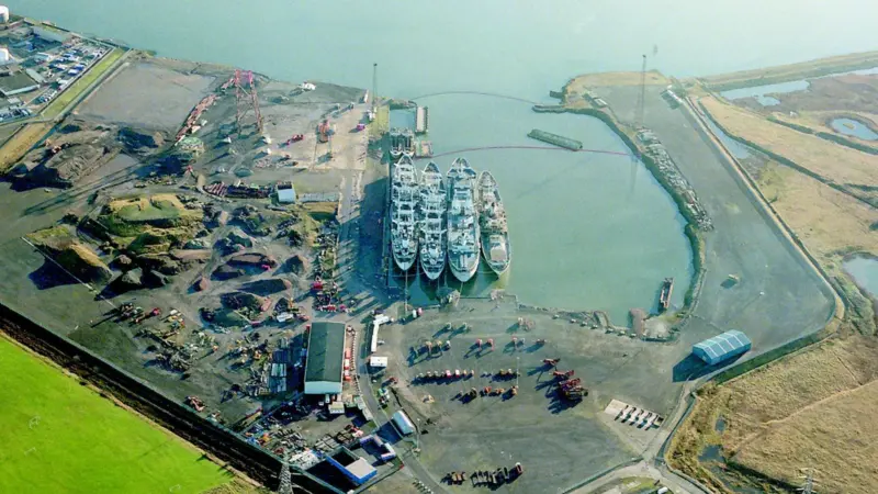 An aerial view of the proposed TERRC site, with four Ghost Ships currently in situ.