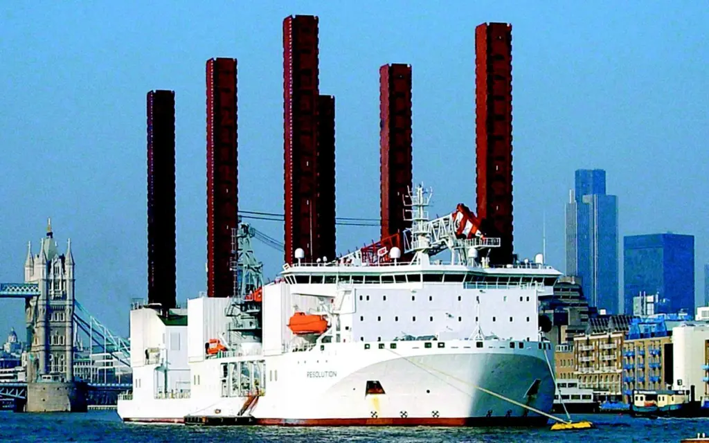 MPI has deployed its flagship turbine installation vessel M/V Resolution, seen here in London.