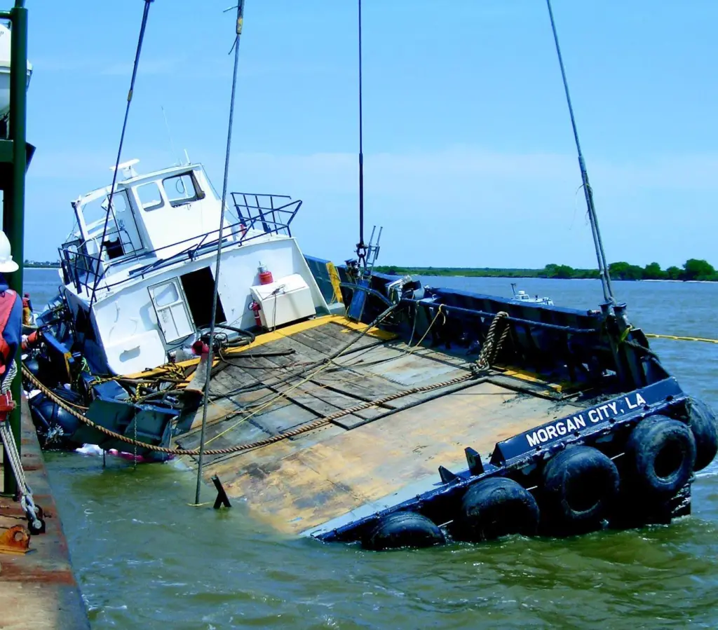 D/B Boaz removes the crew boat from the channel.