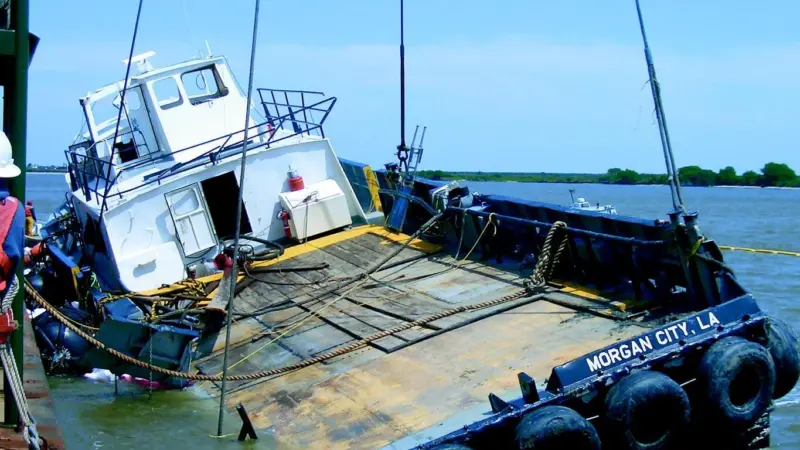 D/B Boaz removes the crew boat from the channel.