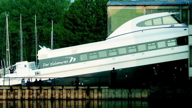 On the Bodan-Werft slipway: one of two new passenger cats for the Lake of Constance.