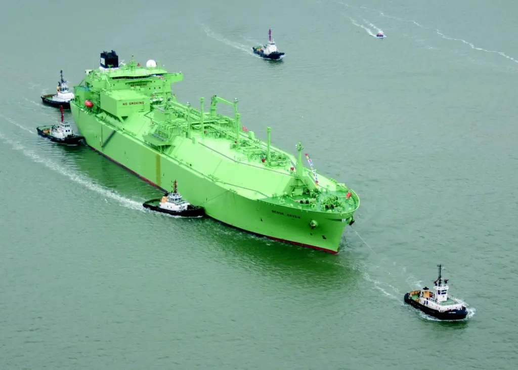 Tugs from Adsteam attend the first LNG ship arriving at a new berth in the Medway for 20 years.