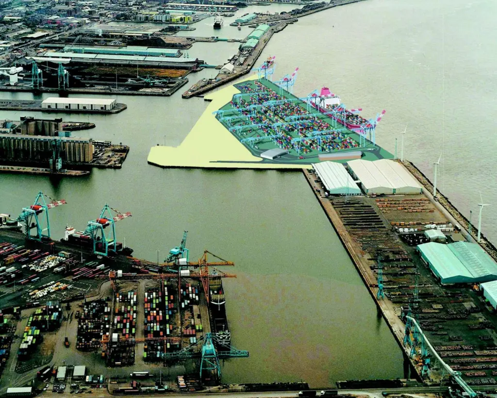 A computer generated image of Liverpools proposed new post-Panamax container terminal.