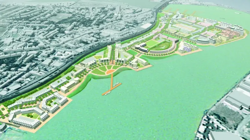 A computer generated vision of the Rochester Riverside development.