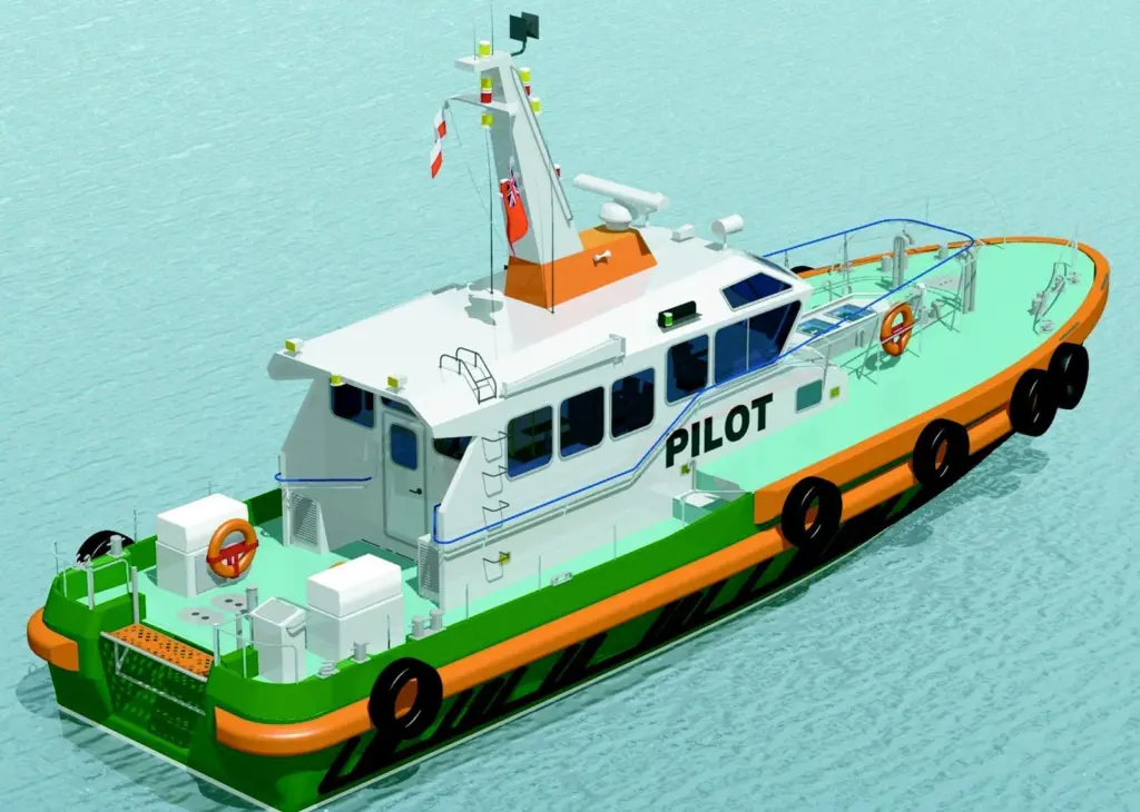 A computer generated image of Skomer, the new pilot boat being built by Mustang Marine for Milford Haven Port Authority.