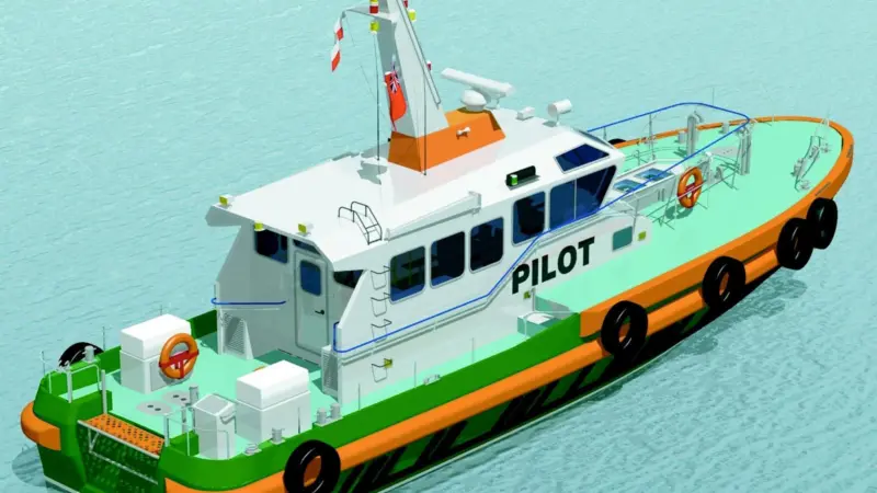 A computer generated image of Skomer, the new pilot boat being built by Mustang Marine for Milford Haven Port Authority.