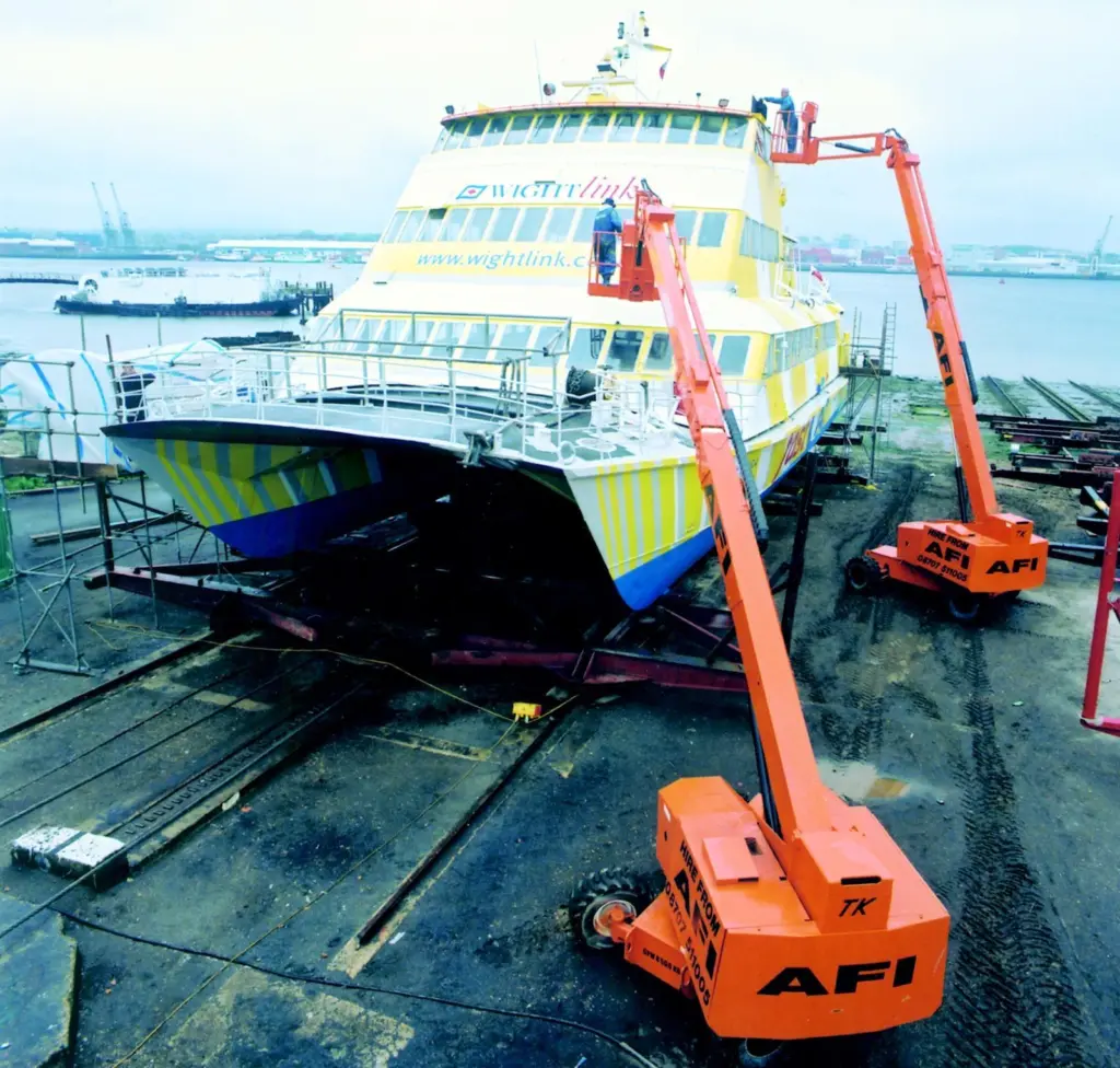 Knuckle booms expedite maintenance access to Our Lady Pamela.