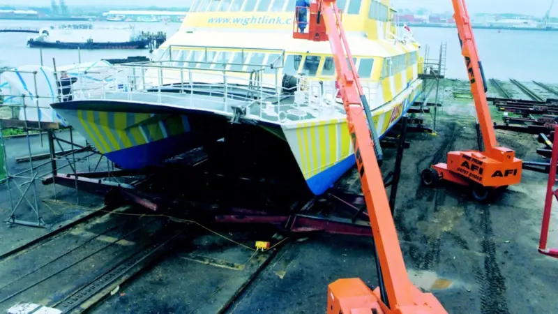 Knuckle booms expedite maintenance access to Our Lady Pamela.