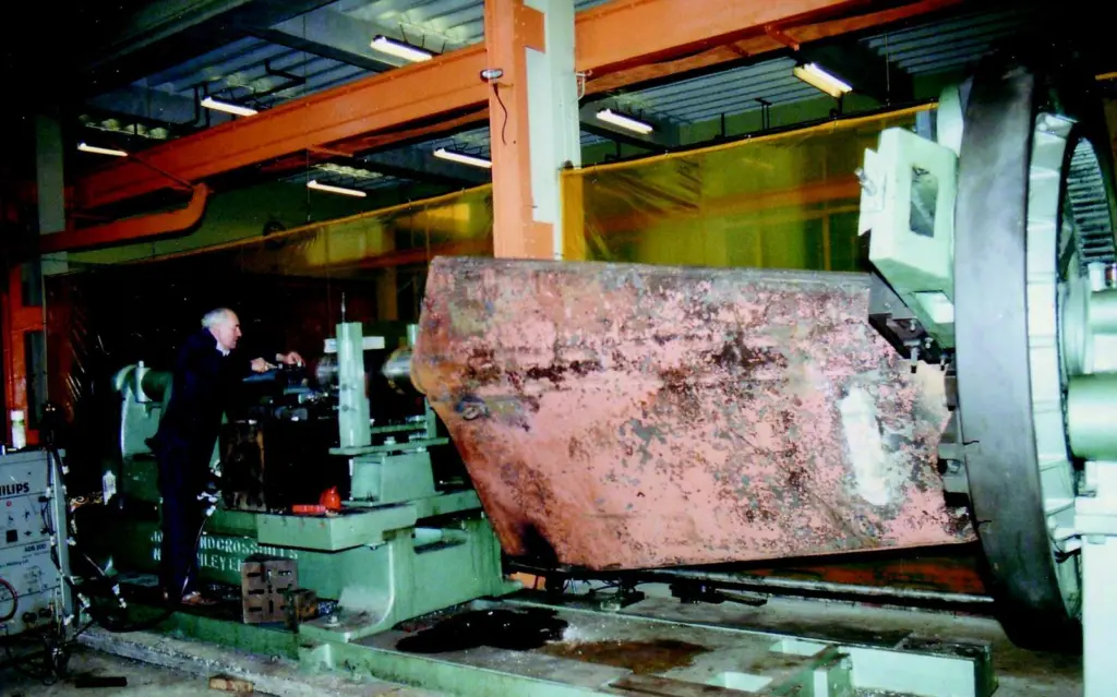 A ships rudder is seen in Atlantics 17.5m lathe.