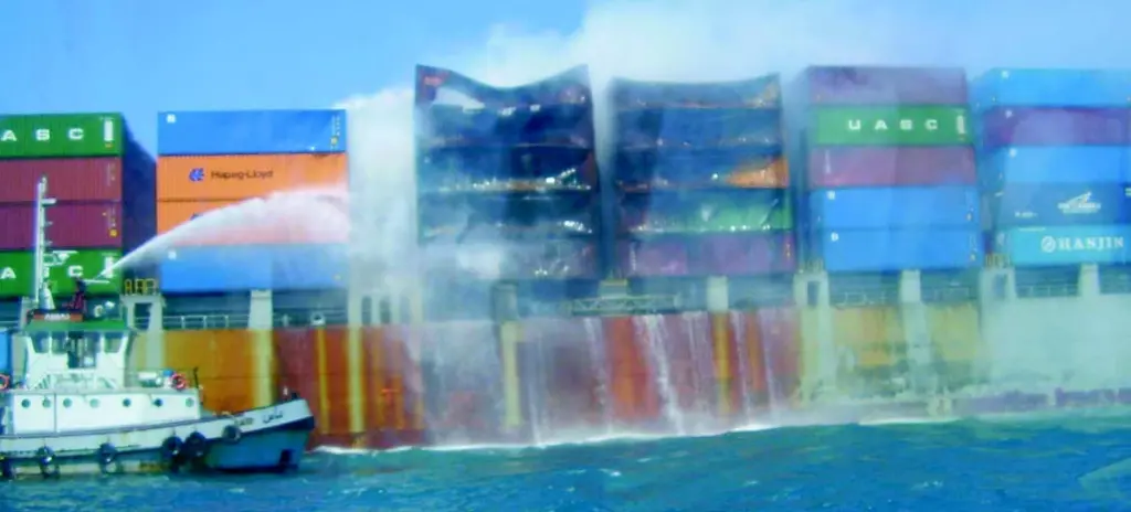 SMIT Salvage puts out a fire on container ship Norasia.
