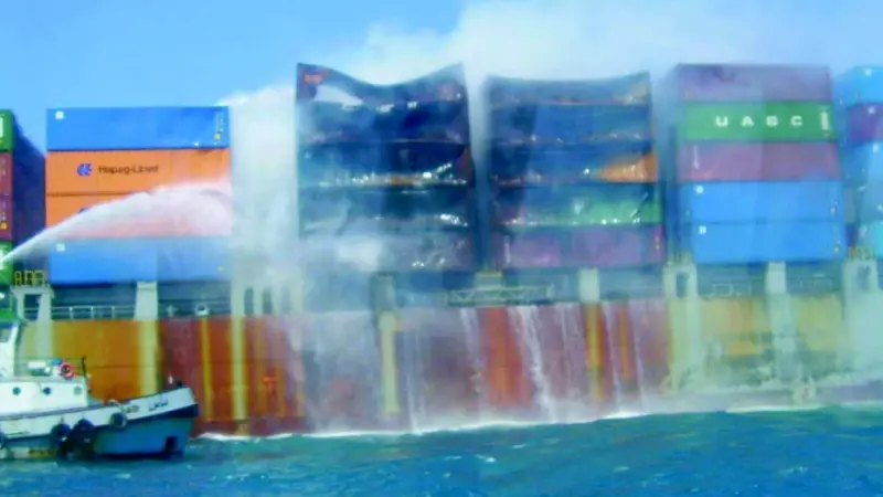 SMIT Salvage puts out a fire on container ship Norasia.