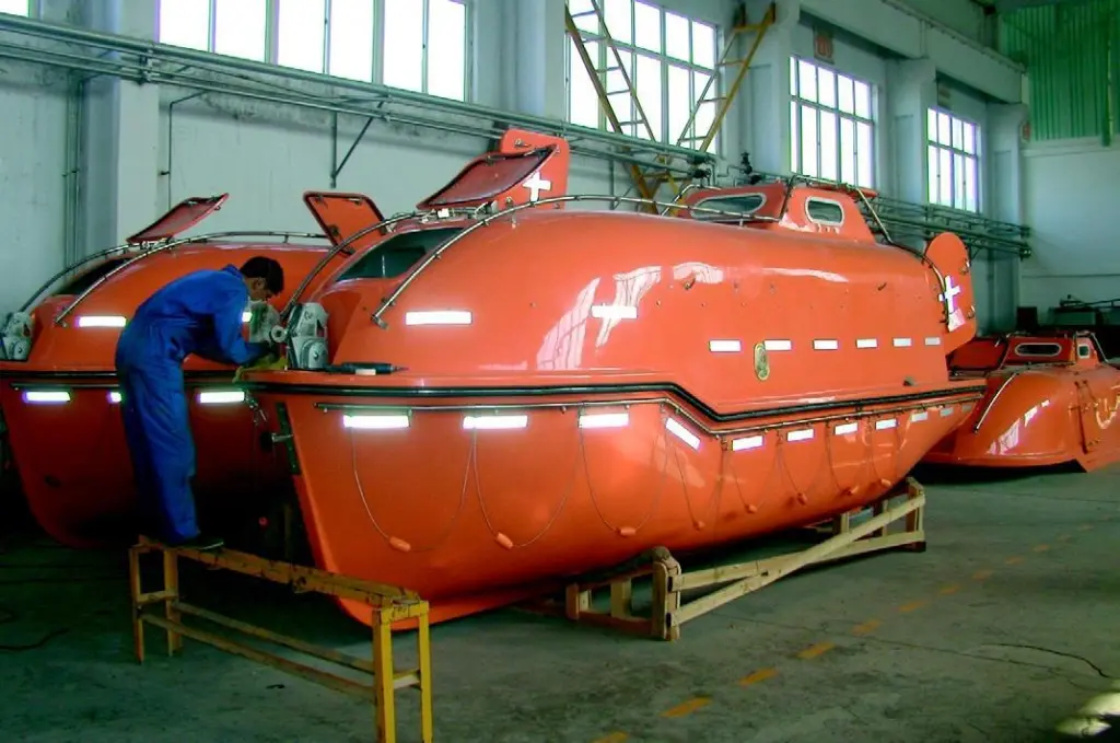 Lifeboats under construction at SchatHardings plant in China.