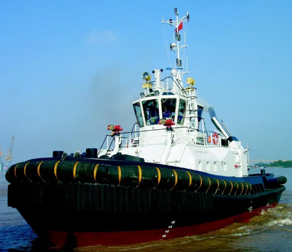 Adsteam Harty seen on trials in China is one of three Damen ASD 2411 tugs destined for the Medway and Felixstowe.