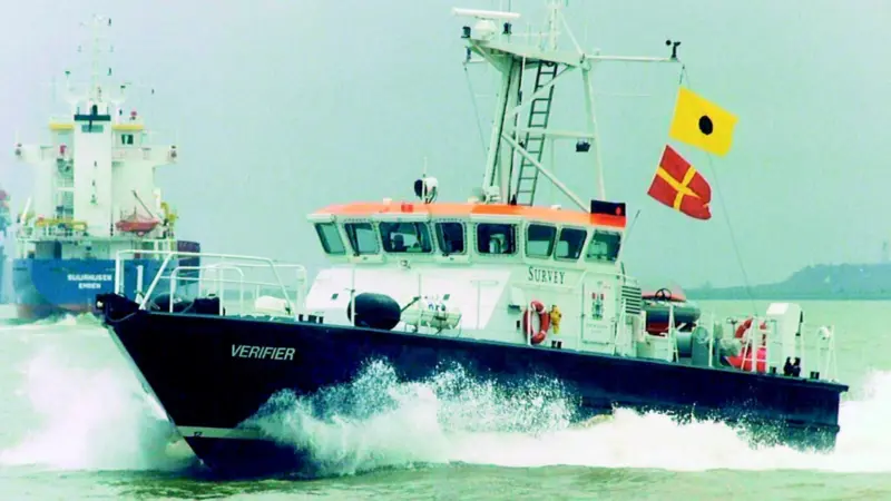 A specially designed exhaust system has reduced pass by noise from the PLAs largest survey vessel. Photo courtesy of PLA.