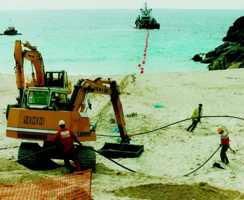 General Offshore engaged in shore end operations at Porthcurno.