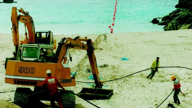 General Offshore engaged in shore end operations at Porthcurno.