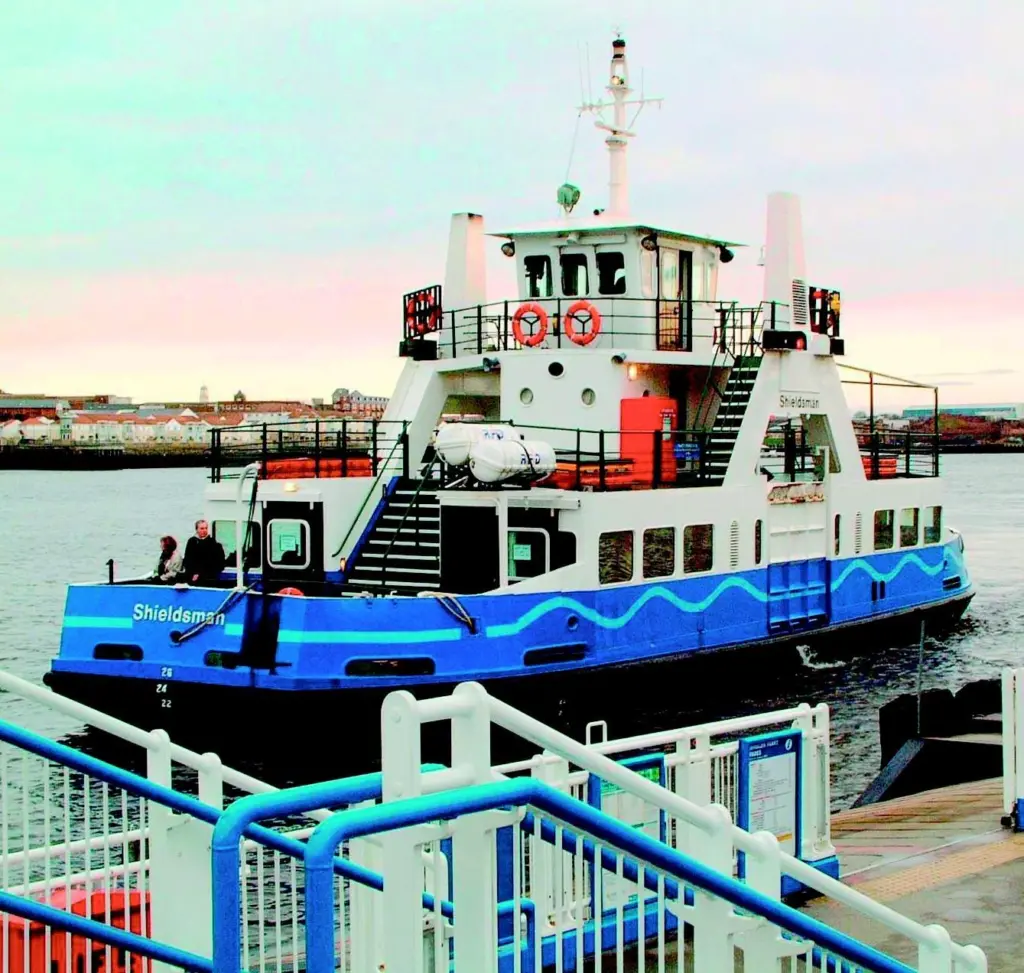 A ferry departs from the Southern Dock on the River Tyne.