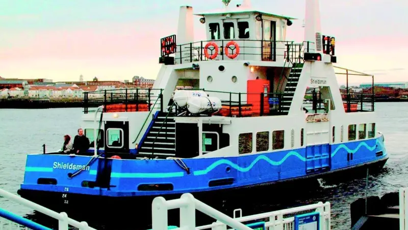 A ferry departs from the Southern Dock on the River Tyne.