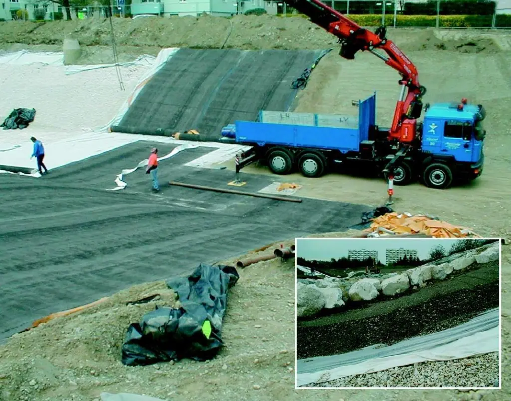 Geosynthetic clay liner (GCL) is installed along the new section of the River Glan in Austria.